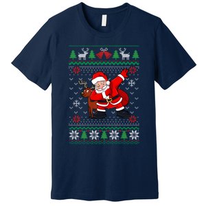 Reindeer Dabbing Santa Ugly Christmas Premium T-Shirt