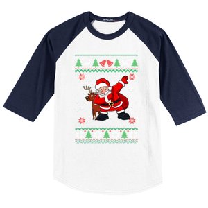 Reindeer Dabbing Santa Ugly Christmas Baseball Sleeve Shirt