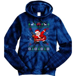 Reindeer Dabbing Santa Ugly Christmas Tie Dye Hoodie