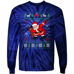 Reindeer Dabbing Santa Ugly Christmas Tie-Dye Long Sleeve Shirt