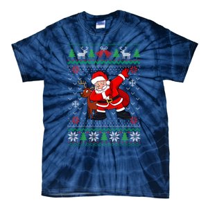 Reindeer Dabbing Santa Ugly Christmas Tie-Dye T-Shirt