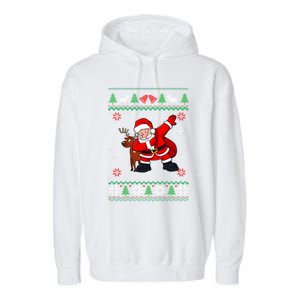 Reindeer Dabbing Santa Ugly Christmas Garment-Dyed Fleece Hoodie