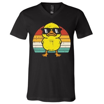 Rubber Duck Sunglasses Sunset Retro Duckling V-Neck T-Shirt