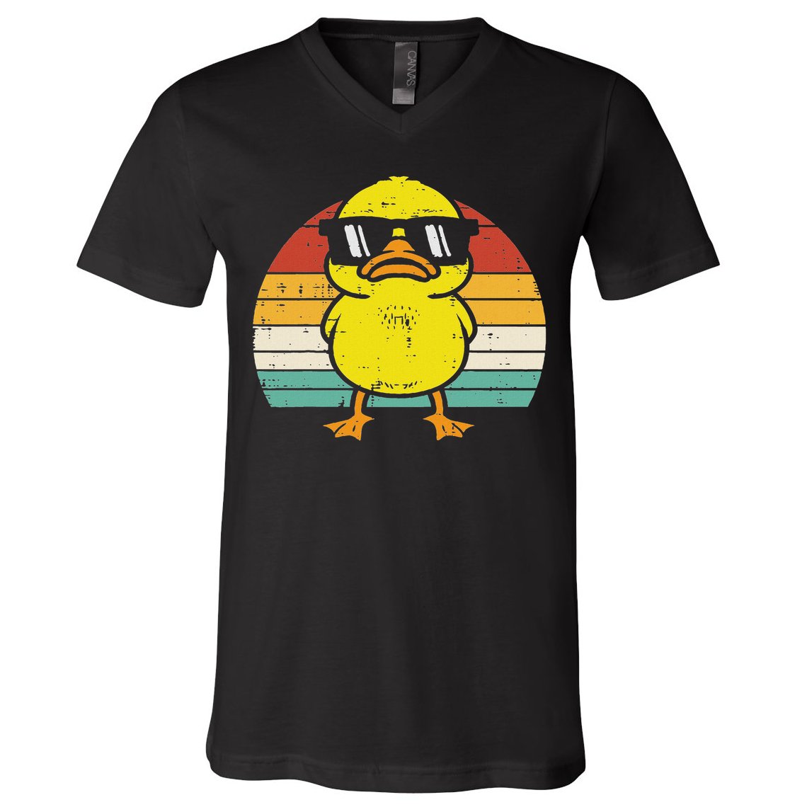 Rubber Duck Sunglasses Sunset Retro Duckling V-Neck T-Shirt