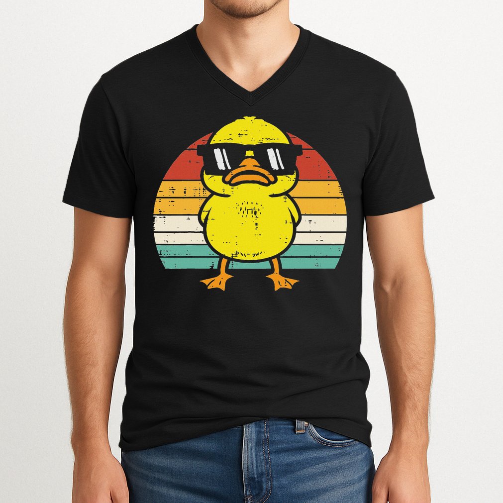 Rubber Duck Sunglasses Sunset Retro Duckling V-Neck T-Shirt