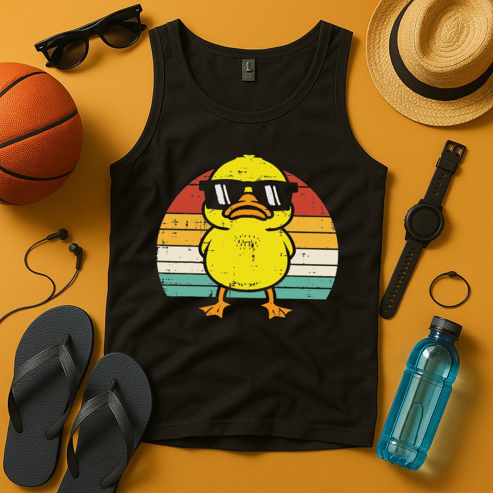 Rubber Duck Sunglasses Sunset Retro Duckling Tank Top