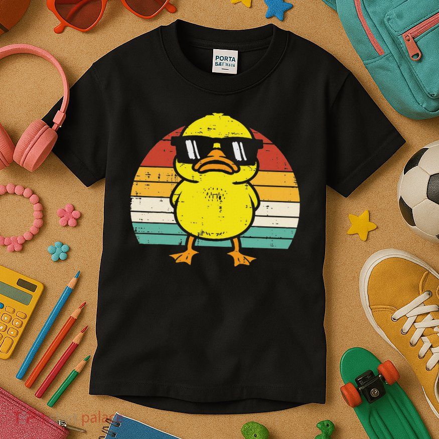 Rubber Duck Sunglasses Sunset Retro Duckling Kids T-Shirt