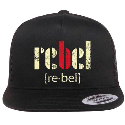 Rebel Distressed Streetart Print Flat Bill Trucker Hat