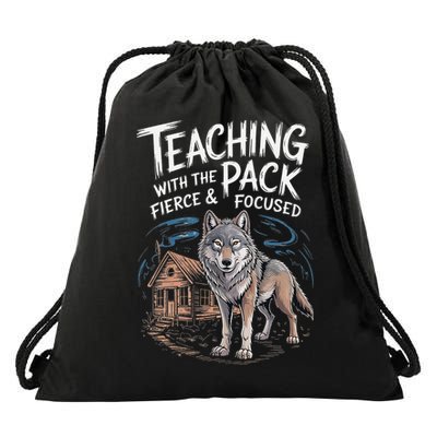Retro Dire Spirit Even Wolf Teaching A Pack Book Reading Drawstring Bag