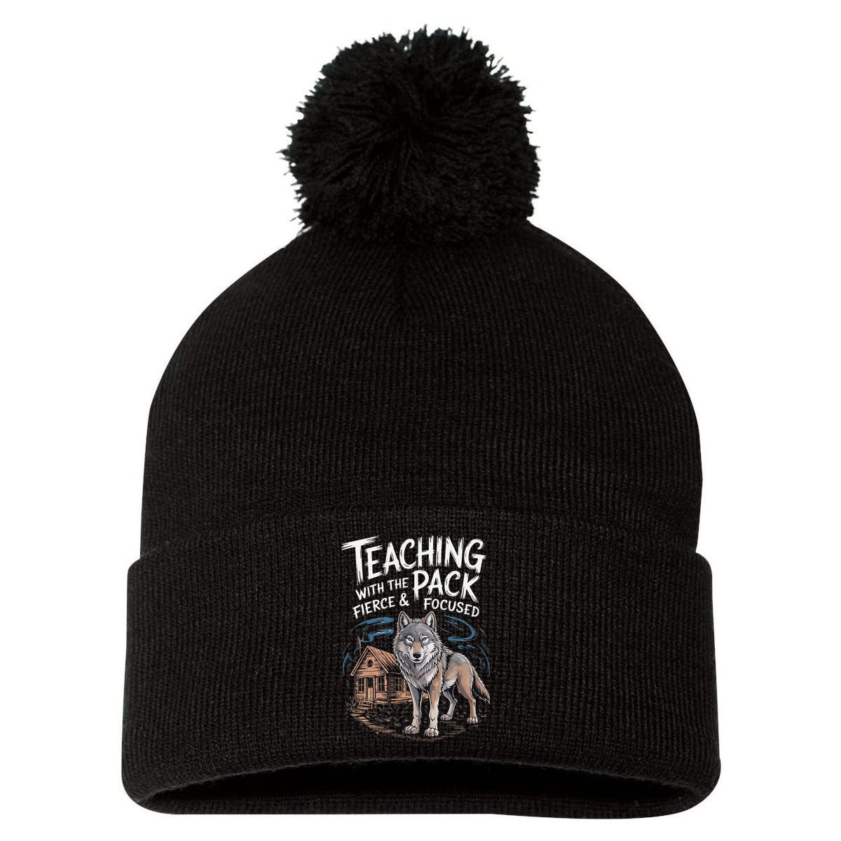 Retro Dire Spirit Even Wolf Teaching A Pack Book Reading Pom Pom 12in Knit Beanie