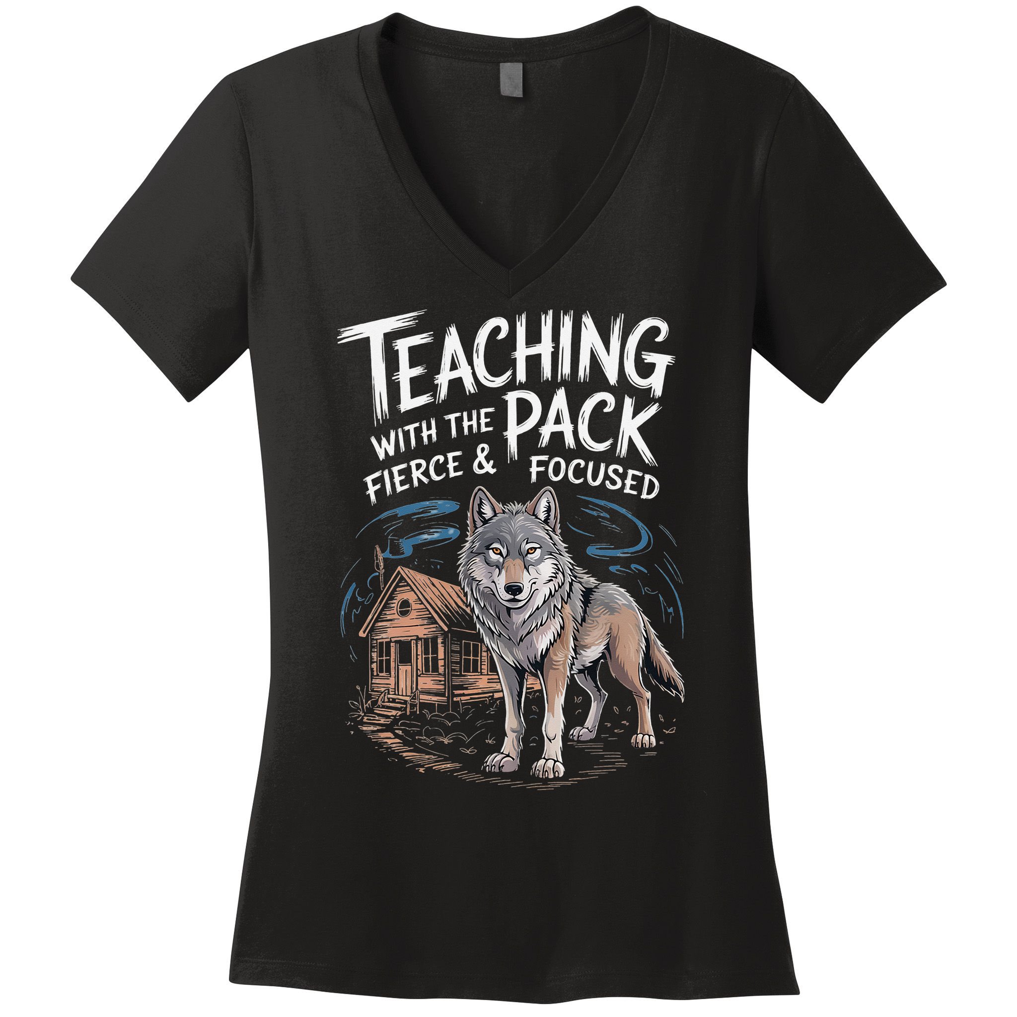 Retro Dire Spirit Even Wolf Teaching A Pack Book Reading Women's V-Neck T-Shirt