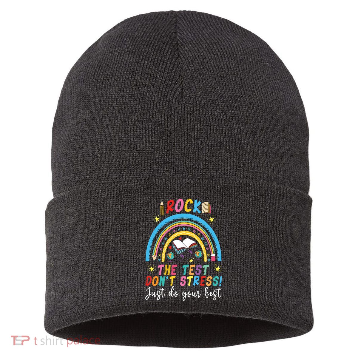 Rainbow DonT Stress Rock The Test Sustainable Knit Beanie