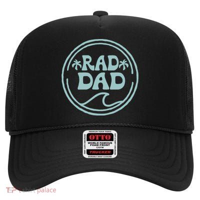 Rad Dad Surf Matching Birthday The Big One 1st Birthday High Crown Mesh Back Trucker Hat
