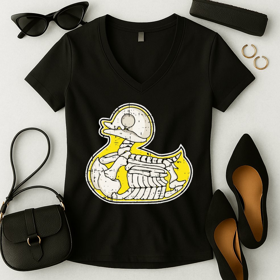 Rubber Duck Skeleton Lazy Halloween Costume Funny Ducky Women's V-Neck T-Shirt