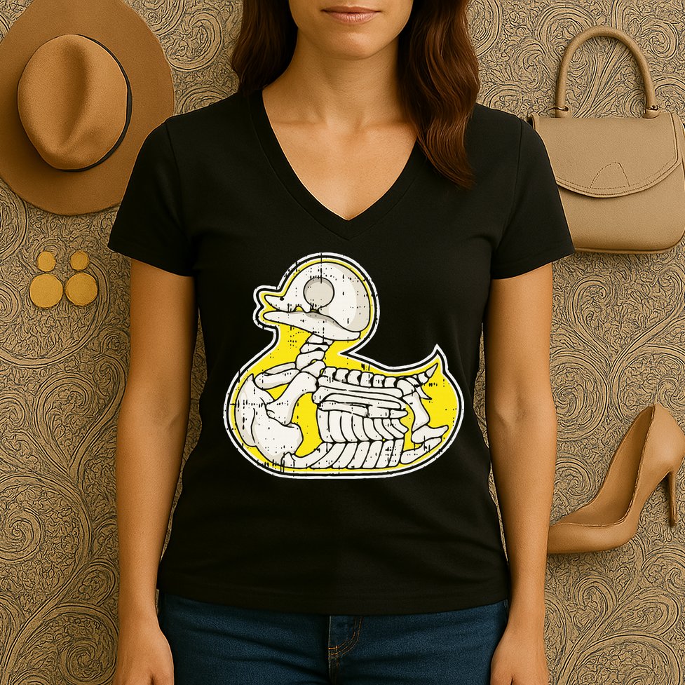 Rubber Duck Skeleton Lazy Halloween Costume Funny Ducky Women's V-Neck T-Shirt