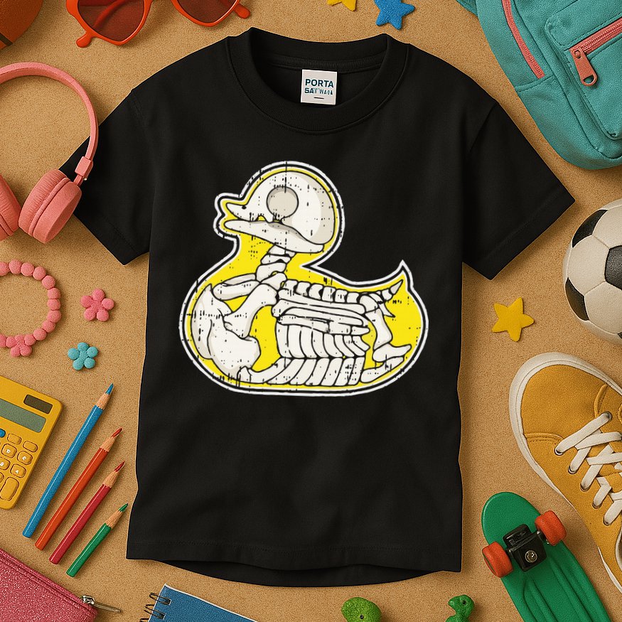 Rubber Duck Skeleton Lazy Halloween Costume Funny Ducky Kids T-Shirt