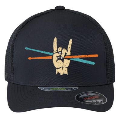 Retro Drum Sticks Art Percussion Drum Player Flexfit Unipanel Trucker Cap