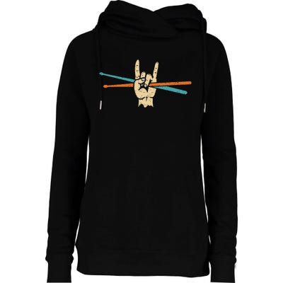 Retro Drum Sticks Art Percussion Drum Player Womens Funnel Neck Pullover Hood