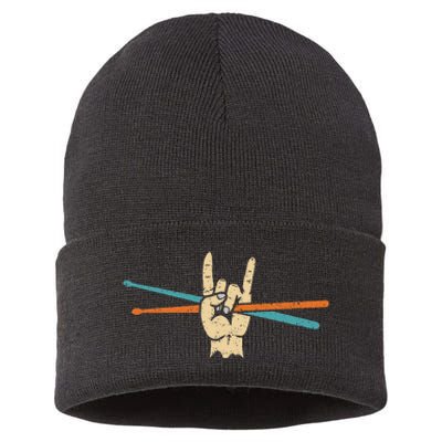 Retro Drum Sticks Art Percussion Drum Player Sustainable Knit Beanie