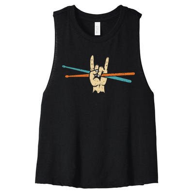 Retro Drum Sticks Art Percussion Drum Player Women's Racerback Cropped Tank