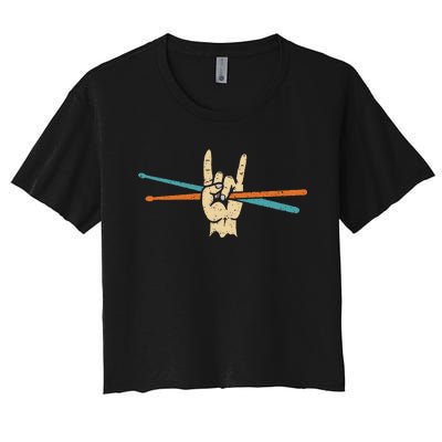 Retro Drum Sticks Art Percussion Drum Player Women's Crop Top Tee