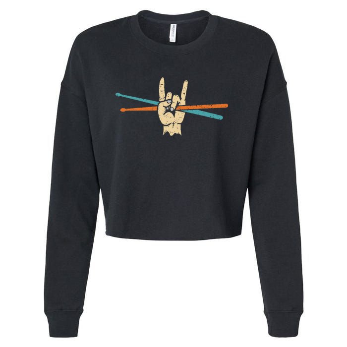 Retro Drum Sticks Art Percussion Drum Player Cropped Pullover Crew