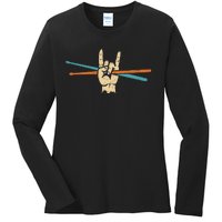 Retro Drum Sticks Art Percussion Drum Player Ladies Long Sleeve Shirt