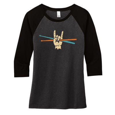 Retro Drum Sticks Art Percussion Drum Player Women's Tri-Blend 3/4-Sleeve Raglan Shirt