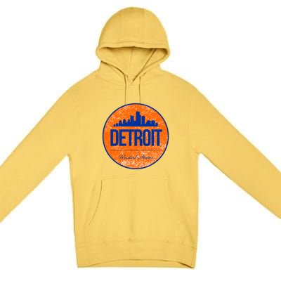 Retro Detroit Skyline Logo Premium Pullover Hoodie