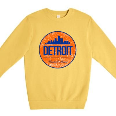 Retro Detroit Skyline Logo Premium Crewneck Sweatshirt