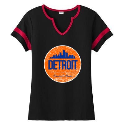 Retro Detroit Skyline Logo Ladies Halftime Notch Neck Tee