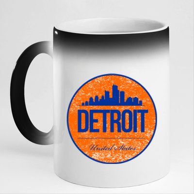 Retro Detroit Skyline Logo 11oz Black Color Changing Mug