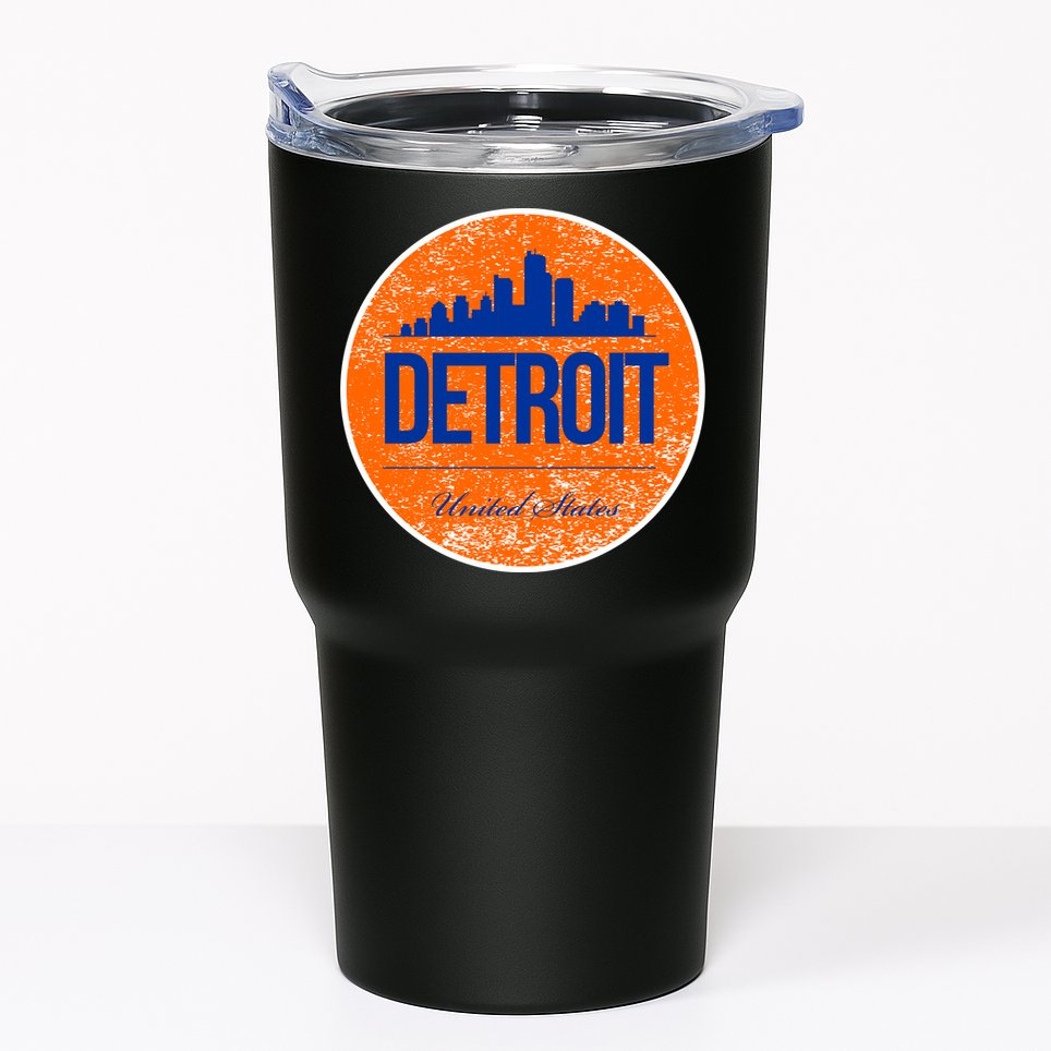 Retro Detroit Skyline Logo Tumbler