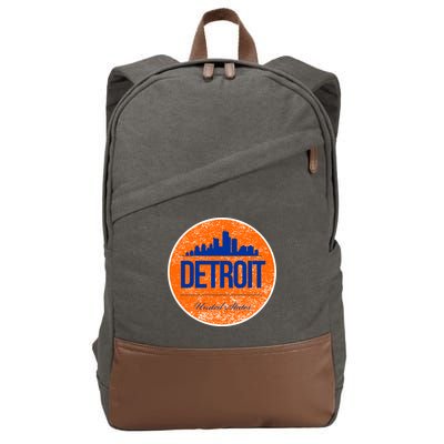 Retro Detroit Skyline Logo Cotton Canvas Backpack