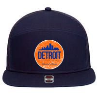 Retro Detroit Skyline Logo 7 Panel Mesh Trucker Snapback Hat