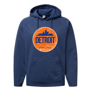 Retro Detroit Skyline Logo Performance Fleece Hoodie