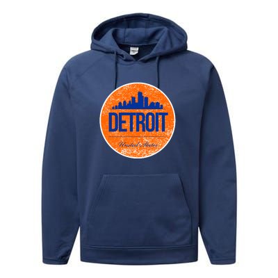 Retro Detroit Skyline Logo Performance Fleece Hoodie