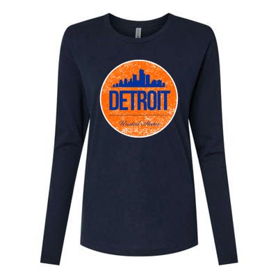 Retro Detroit Skyline Logo Womens Cotton Relaxed Long Sleeve T-Shirt