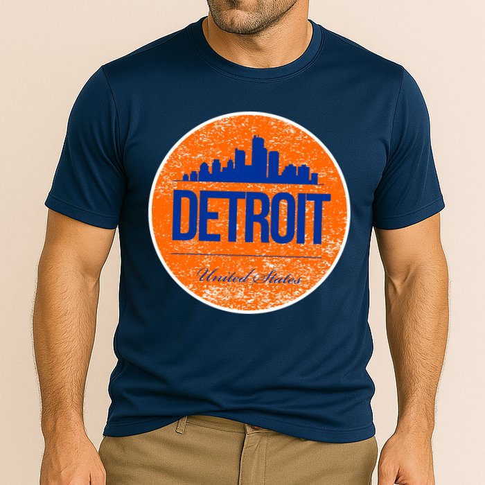 Retro Detroit Skyline Logo Cooling Performance Crew T-Shirt