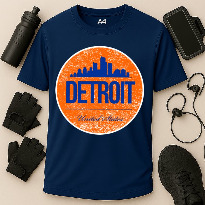 Retro Detroit Skyline Logo Cooling Performance Crew T-Shirt