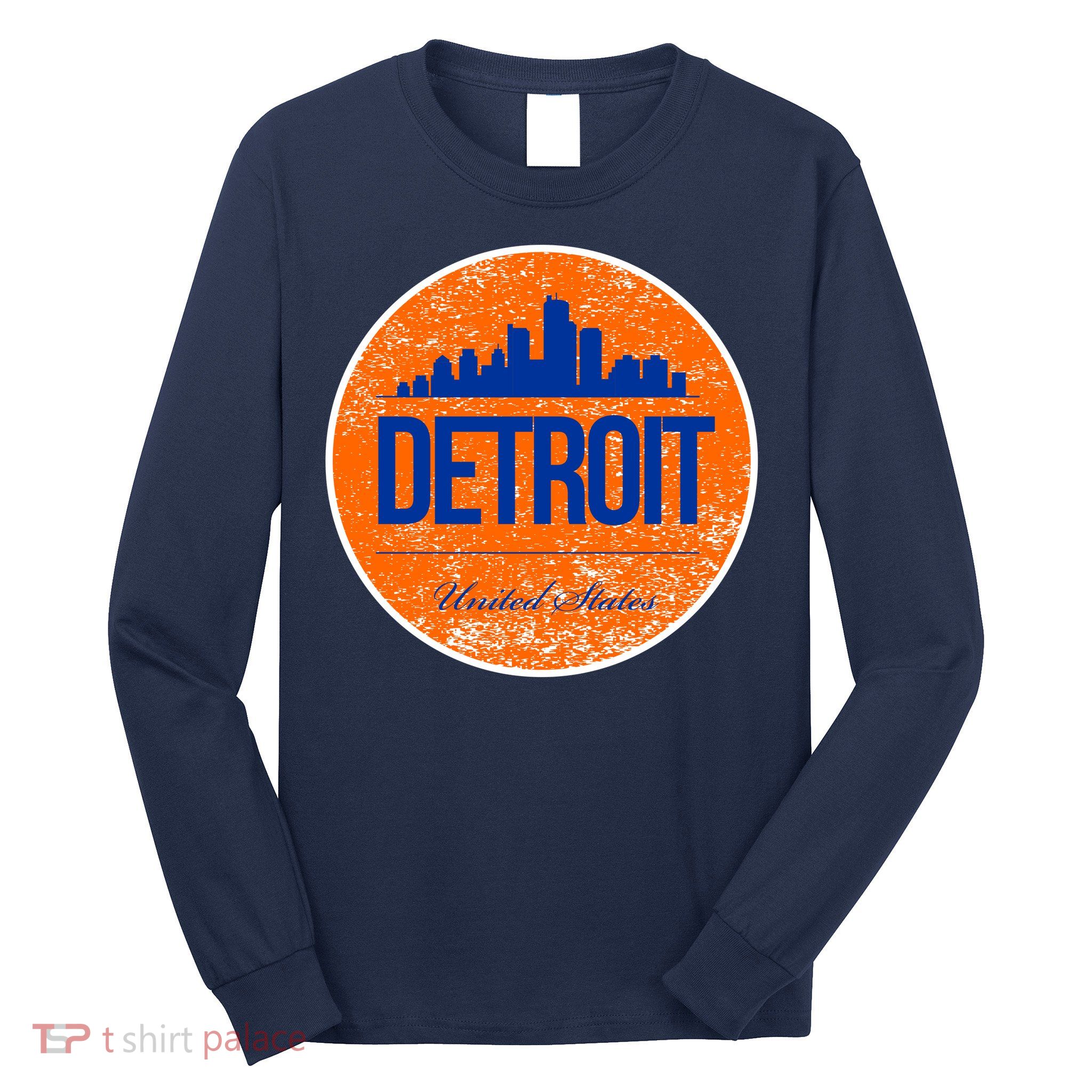 Retro Detroit Skyline Logo Long Sleeve Shirt