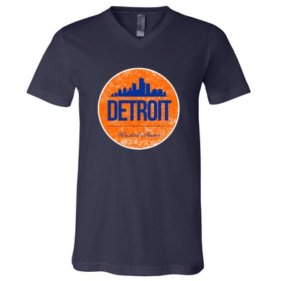 Retro Detroit Skyline Logo V-Neck T-Shirt