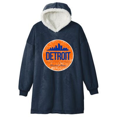 Retro Detroit Skyline Logo Hooded Wearable Blanket