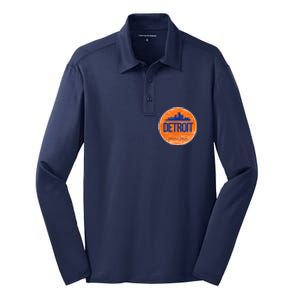 Retro Detroit Skyline Logo Silk Touch Performance Long Sleeve Polo