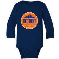 Retro Detroit Skyline Logo Baby Long Sleeve Bodysuit