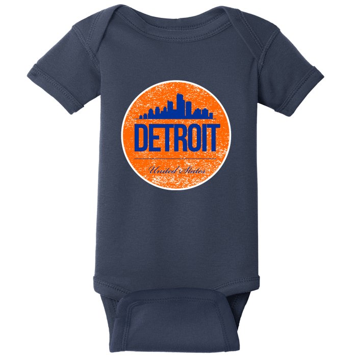 Retro Detroit Skyline Logo Baby Bodysuit