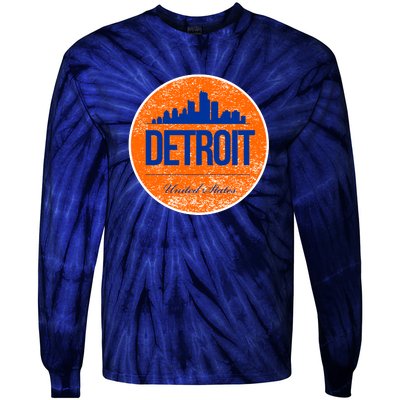 Retro Detroit Skyline Logo Tie-Dye Long Sleeve Shirt