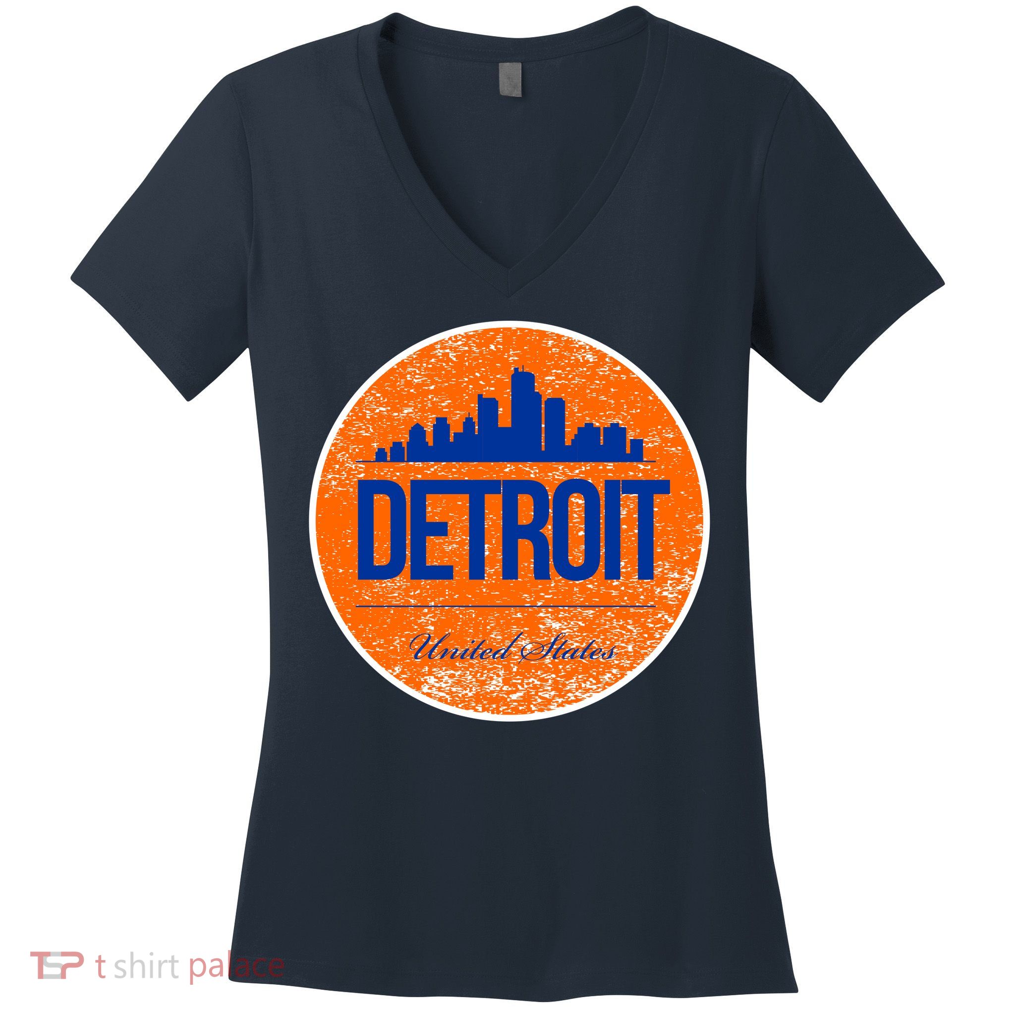 Retro Detroit Skyline Logo Women's V-Neck T-Shirt