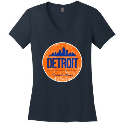 Retro Detroit Skyline Logo Women's V-Neck T-Shirt