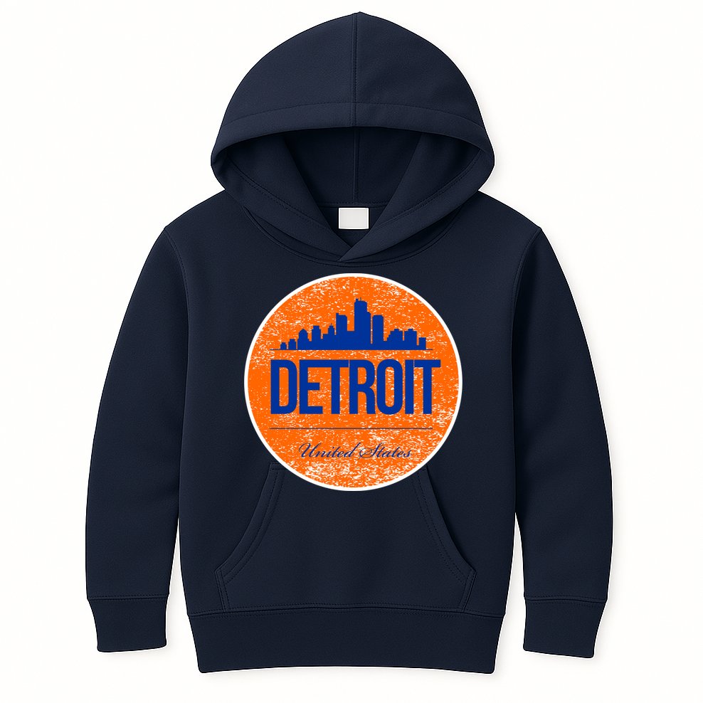 Retro Detroit Skyline Logo Kids Hoodie